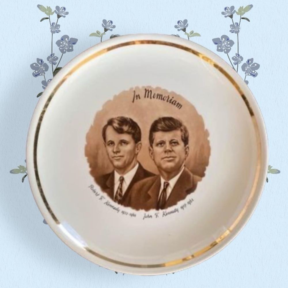 VINTAGE~9” JOHN F. & ROBERT F. KENNEDY~COMMEMORATIVE PLATE~’IN MEMORIAM’ 60’s~BR